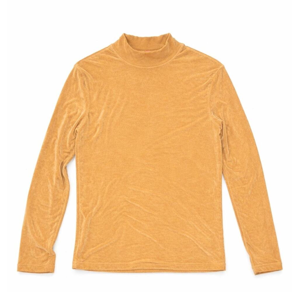 Vintage Long Sleeve Crew Neck Velvet Top Yellow Size Large